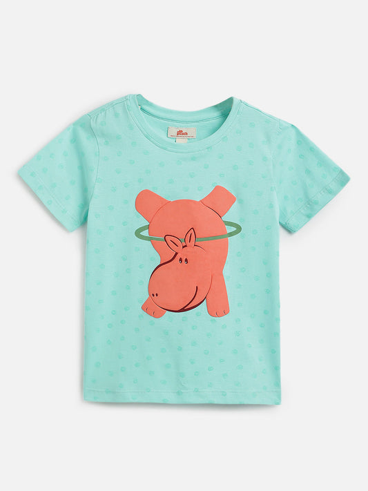 Puffy Peach The Hippo T-shirt in Blue For Boys