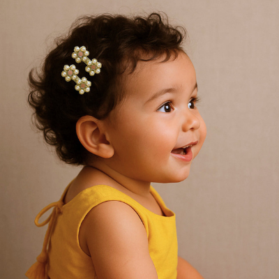Choko Gold Pearl Medallion Headband with Matching Hair Clips Set for Girls Festive Styling