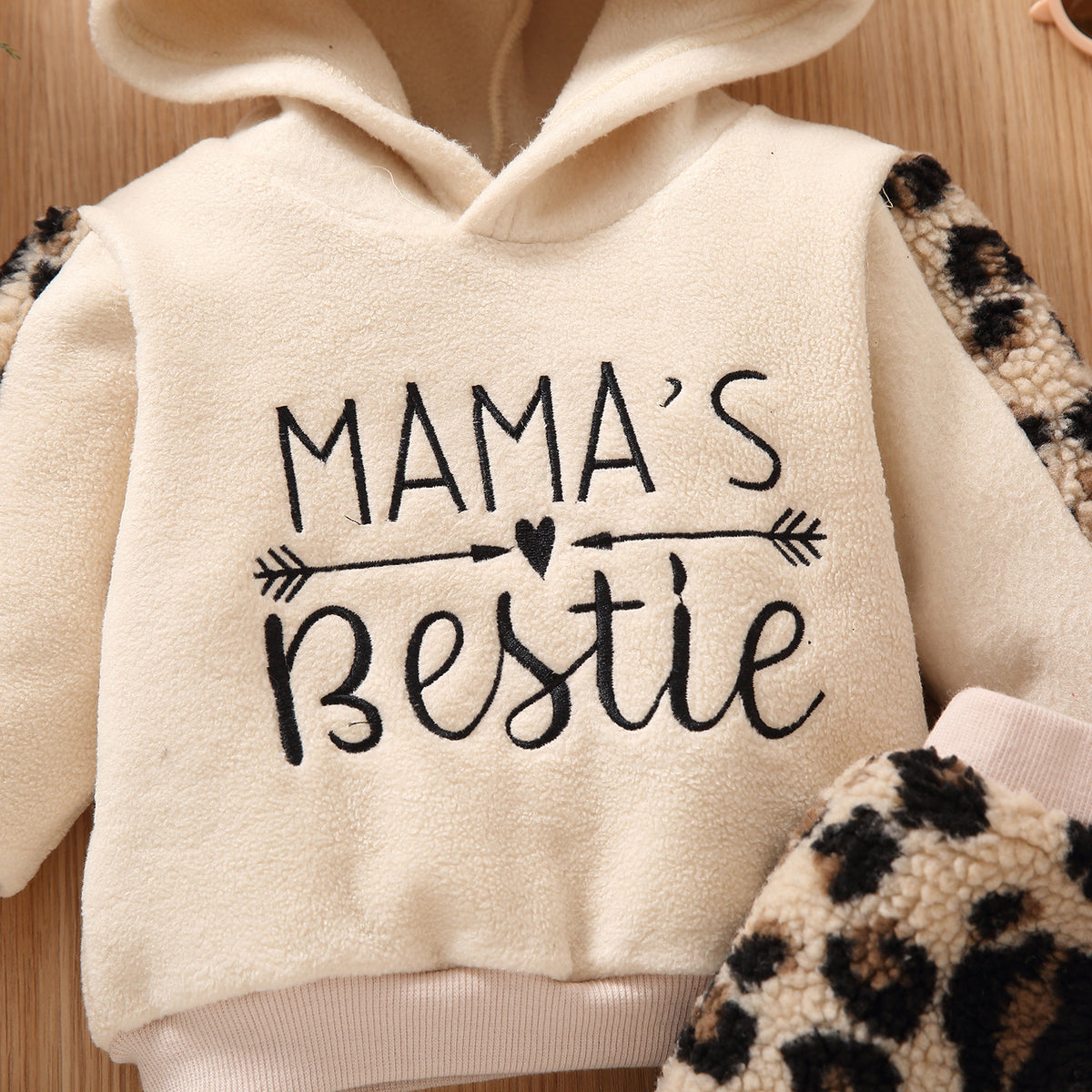 Baby Girl Trendy Leopard Print Full Fleece Set Captioned “ Mamas Bestie”