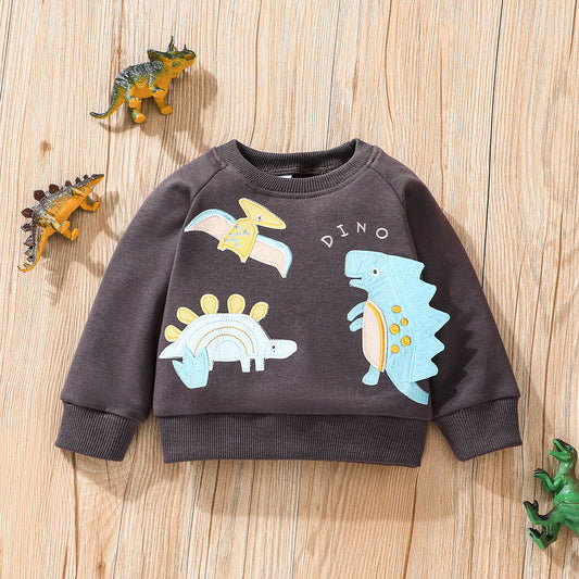 Baby boy dinosaur printed cotton sweatshirt and pant set Multicolor for kids