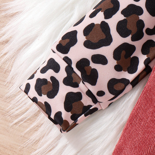 Baby girl leopard style corduroy romper with matching headband
