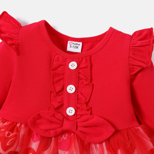 heart printed net frock Red Dresses for kids