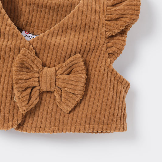 rabbit printed frock with half corduroy jacket Brown Dresses for kids