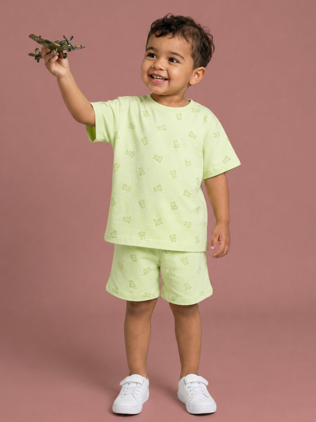 Peach Signature Oversized Coord Set for Kids (Lime Green)