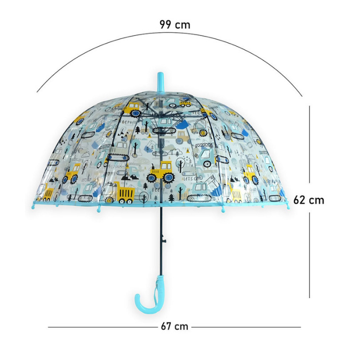 Light Blue Dome style construction theme Transparent Umbrella for Kids, 1-5years