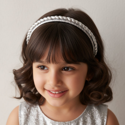Choko Silver Braided Metallic Hairband for Girls | Elegant Party & Festive Headband