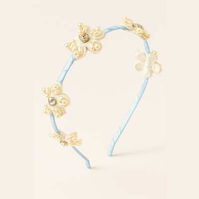 Choko Floral Beaded Hairband with Garden-Inspired Beads and Soft Hue for Girls - Light Blue