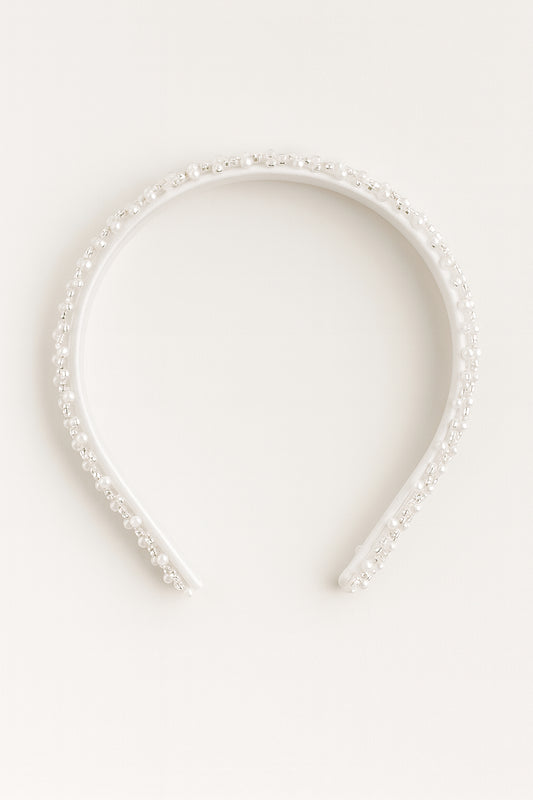 Choko White Pearl Embellished Hair Band for Girls with Soft Base for Party & Festive Wear