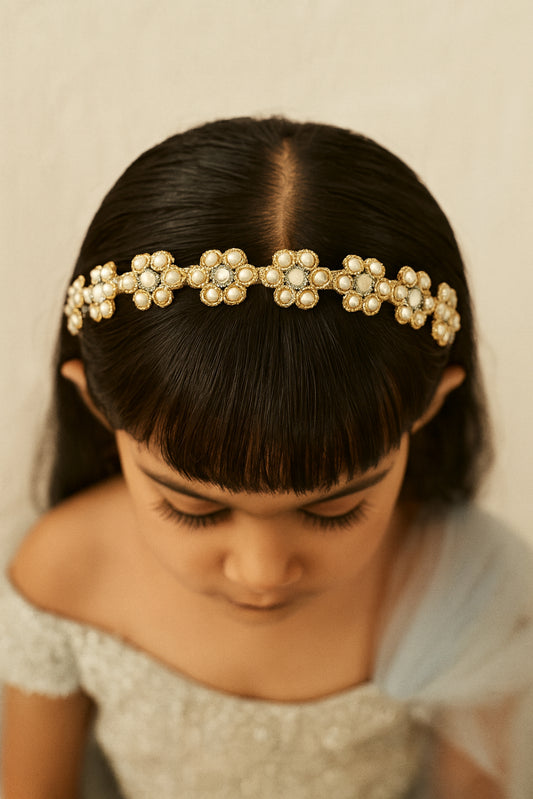 Choko Pearl Floral Embellished Hairband for Girls Elegant Festive and Party Wear