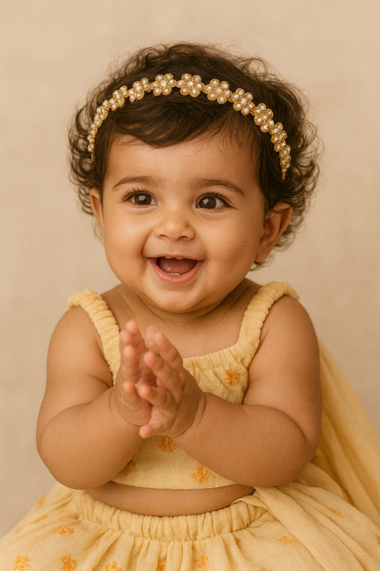 Choko Gold Floral Embellished Headband for Girls with Soft Fabric- Party & Festive Wear