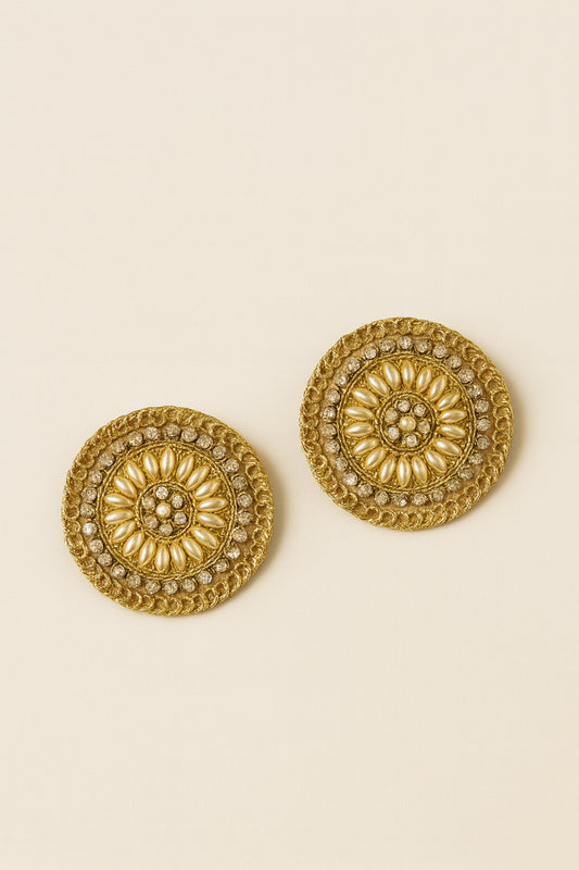 Choko Pearl Stone Round Motif Set of 2 Hair Clips for Girls Traditional Festive Wear