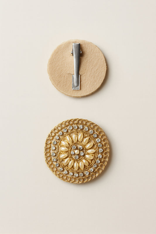 Choko Pearl Stone Round Motif Set of 2 Hair Clips for Girls Traditional Festive Wear
