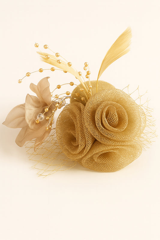 Choko Floral Mesh Rose Hat Alligator Hair Clip for Girls Elegant Party Festive Wear Style