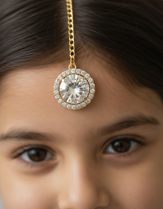 Choko Girls Set of 2 Multicolor Round Crystal Stone Maang Tikka