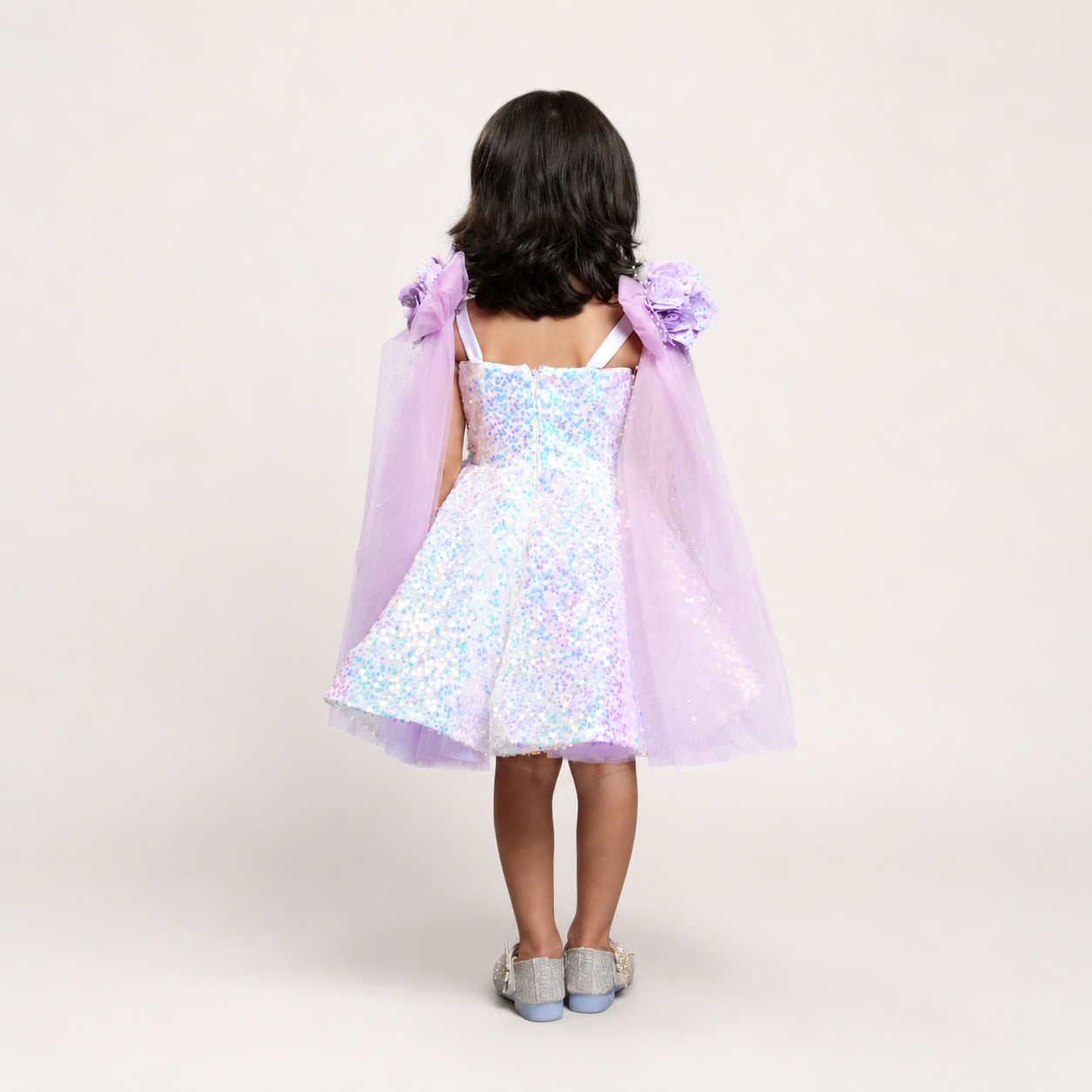 Mauve Sequin Dress With Shoulder Bow
