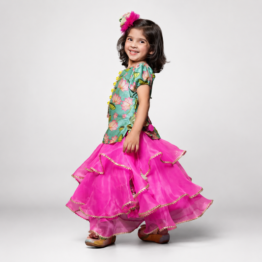 Tissue Lehenga With Blended Cotton Top