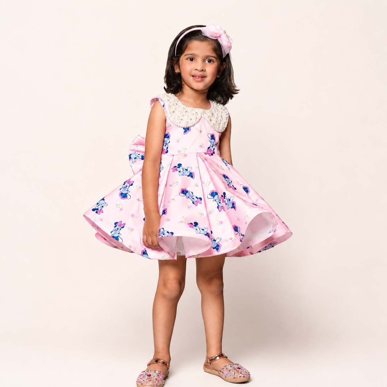 Glaze Cotton Dress With Beads Hand Embroidered Collar