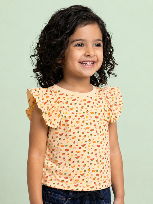 Frill on my Sleeve Fruity Print T-shirt for Girls (Cream)