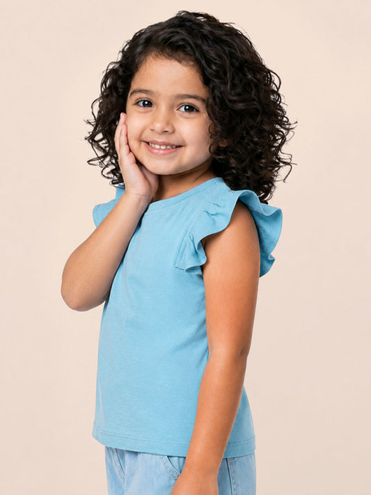 Frill on my Sleeve T-shirt for Girls (Blue)