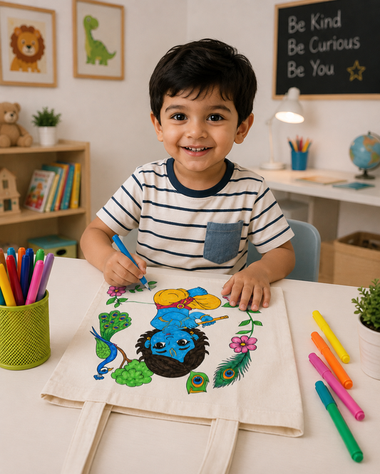DIY Colouring Lord Krishna Tote Bag