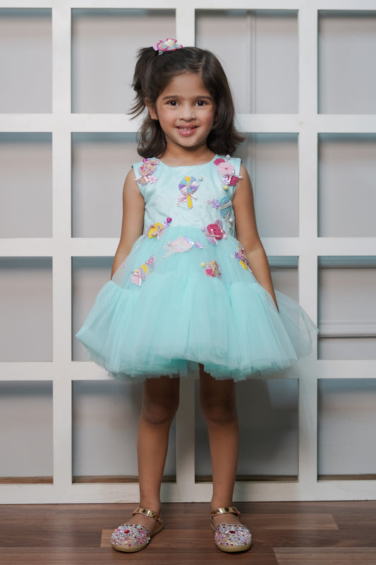 Net Dress With Handmade Embroidered Candy