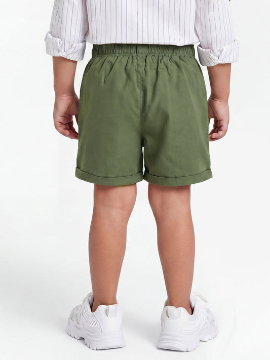 Summer Vibes Striped Shorts for Boys in Olive Green