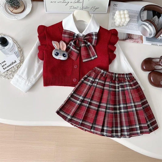 Red & White Winter Skirt Set