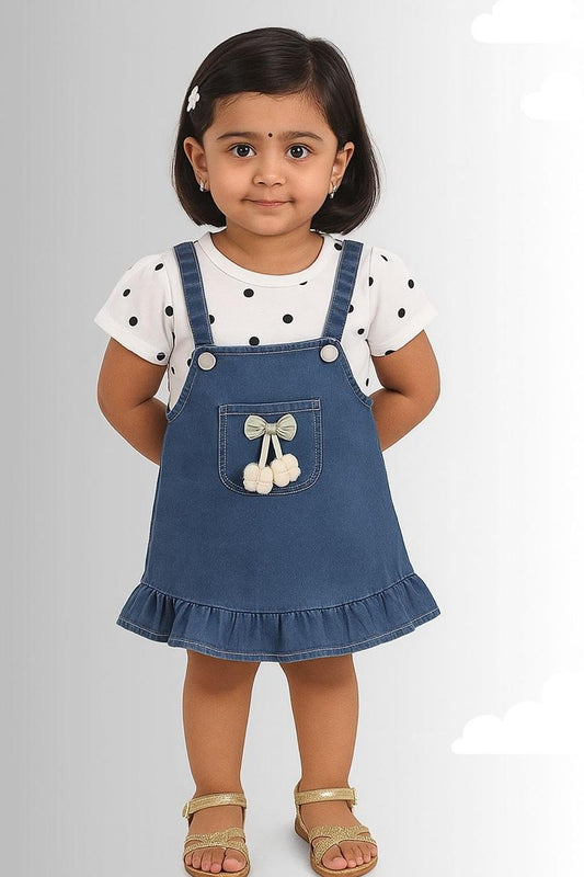 White Blue Denim Frock for kids