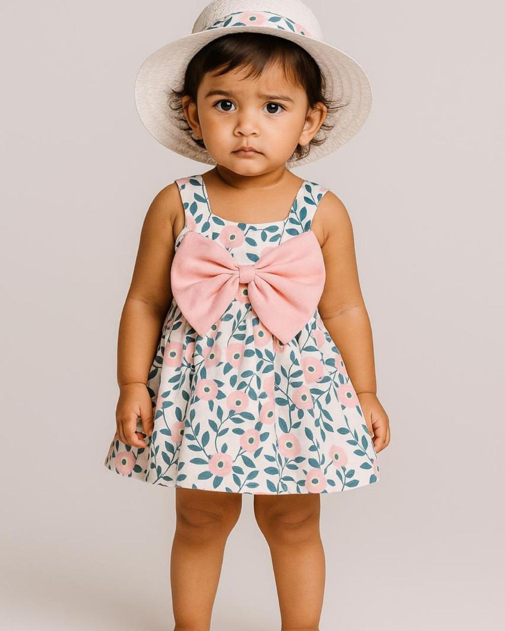 Flower Frock With Hat Green for kids