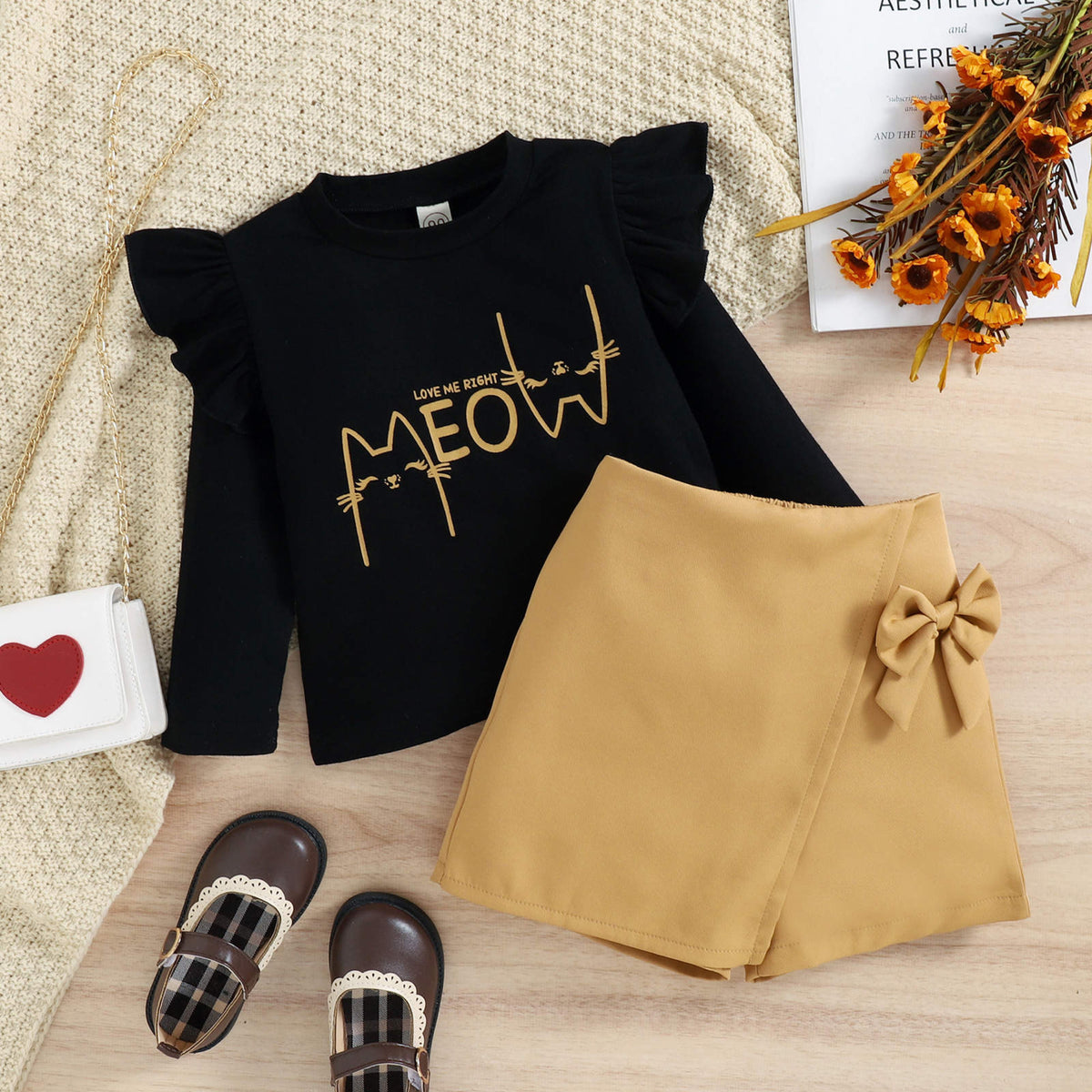 Baby Girl Solid Color Top And Skirt Set – Black