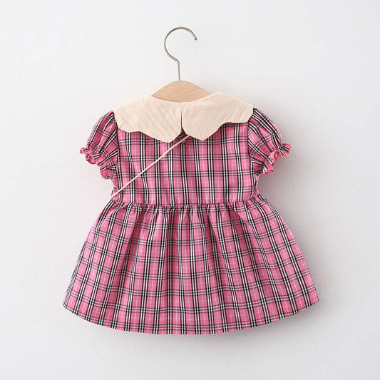 check frock with strawberry sling Pink Dresses for kids