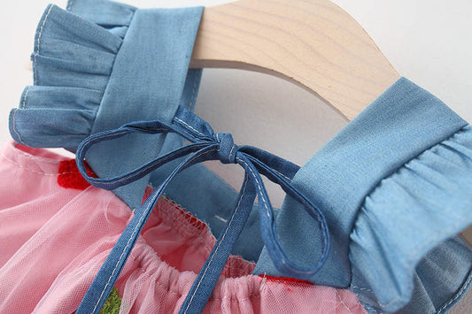 denim frock Pink Dresses for kids