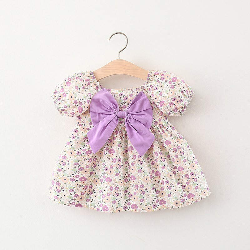 casual frock with bow Purple Dresses for kids