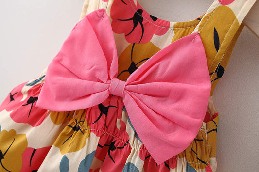 floral frock with bucket hat Blue Dresses for kids