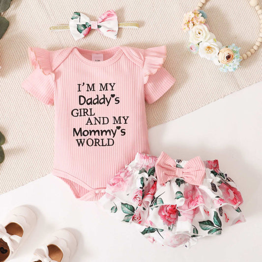 Baby girl “ i m daddy’s girl and mommy’s world” printed set