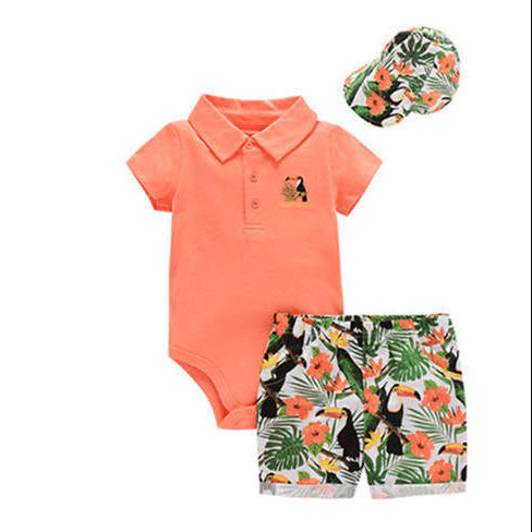 Baby boy summer romper set with cap - Orange