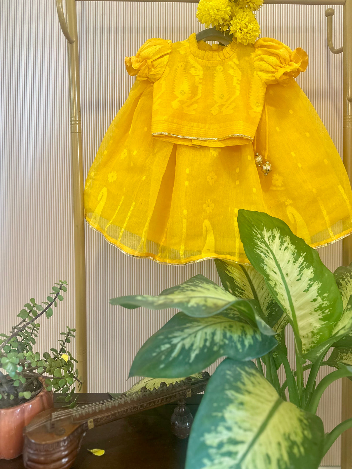 Basanti Dhakai Cotton Lehenga Set for Girls