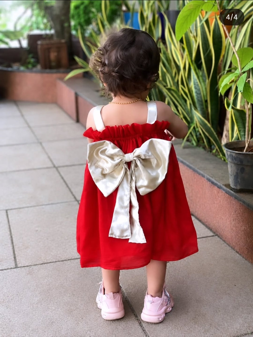 Crimson Red Dress with Creamy Ivory Straps