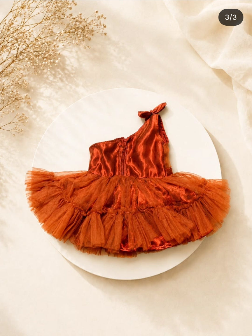 Rust Orange One-Shoulder Tulle Dress