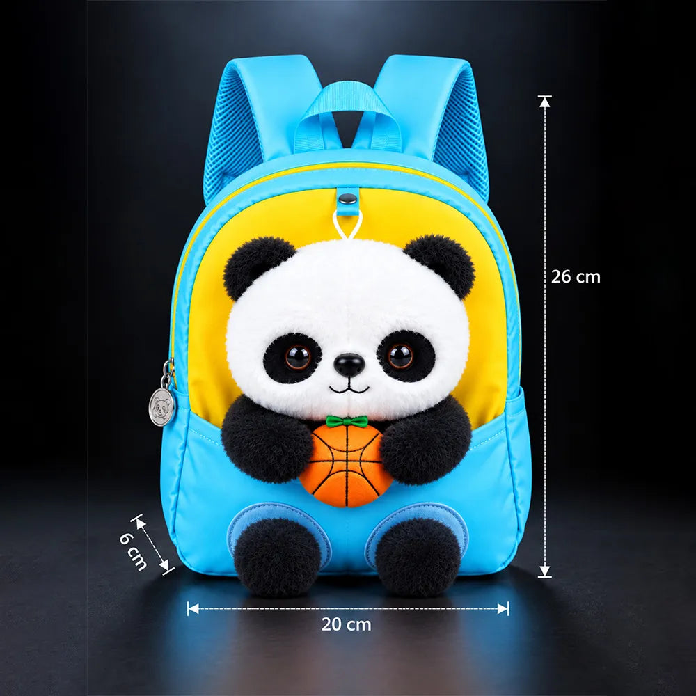 Blue & Yellow Panda Toddler Backpack with Removable Soft Toy for Nursery & Playgroup