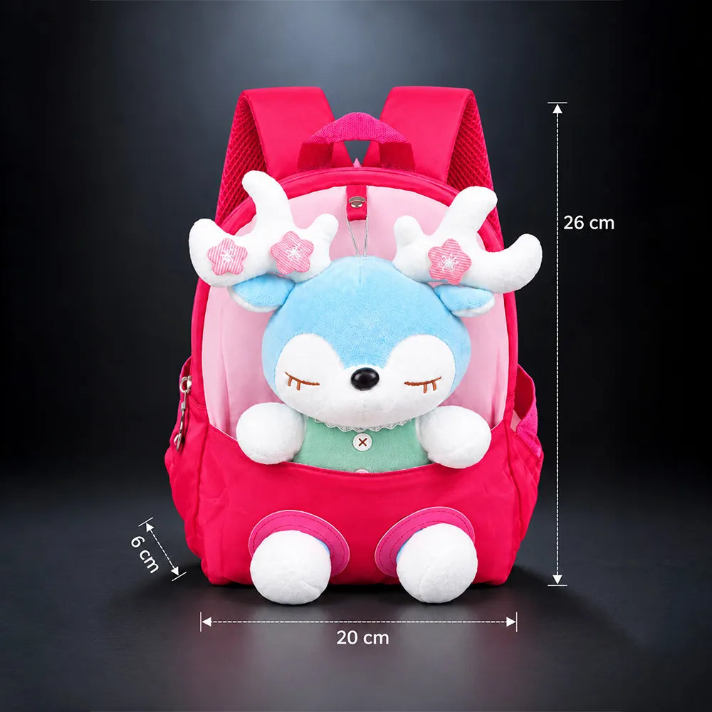 Fuchsia Pink Reindeer Backpack with Removable Soft Toy for Toddlers