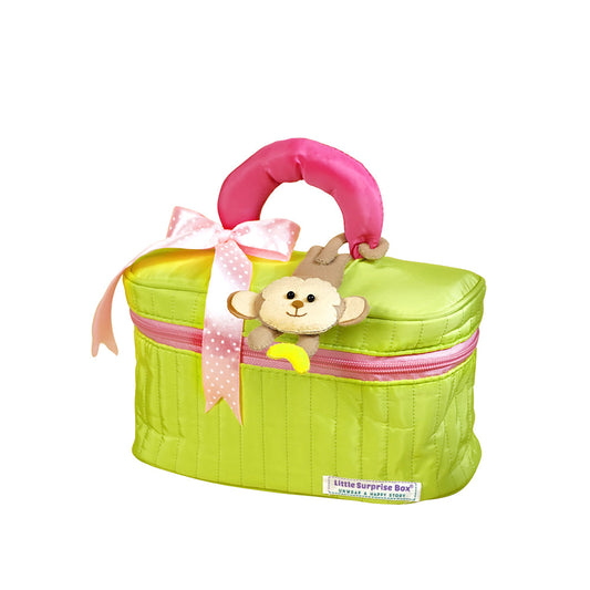 13 pcs Pink Monkey soft satin pouch Newborn Hamper /Gift Box for Baby, 0-6 months - Little Surprise Box