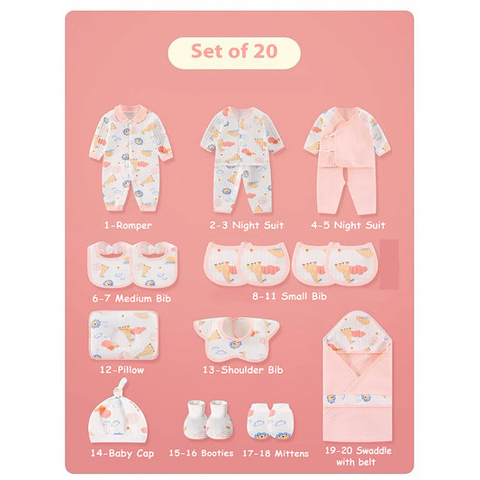 20 pcs Pink Animal Kingdom Newborn Baby Girl/ Boy Gift Box, all season wear Hamper, (0 - 12 months) - Little Surprise Box