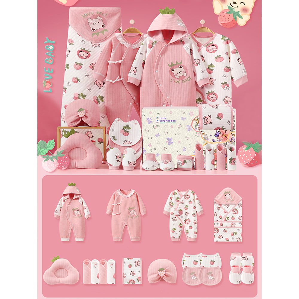 20 pcs Pinkberry Ted Newborn Baby Girl Gift Box, All Season Wear Hamper, (0-12 months) - Little Surprise Box