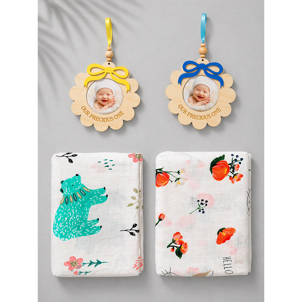 25 pcs, Twin Boys White cane basket themed Newborn Baby Boy, All Season wear,Gift Hamper set, 0-6 months - Little Surprise