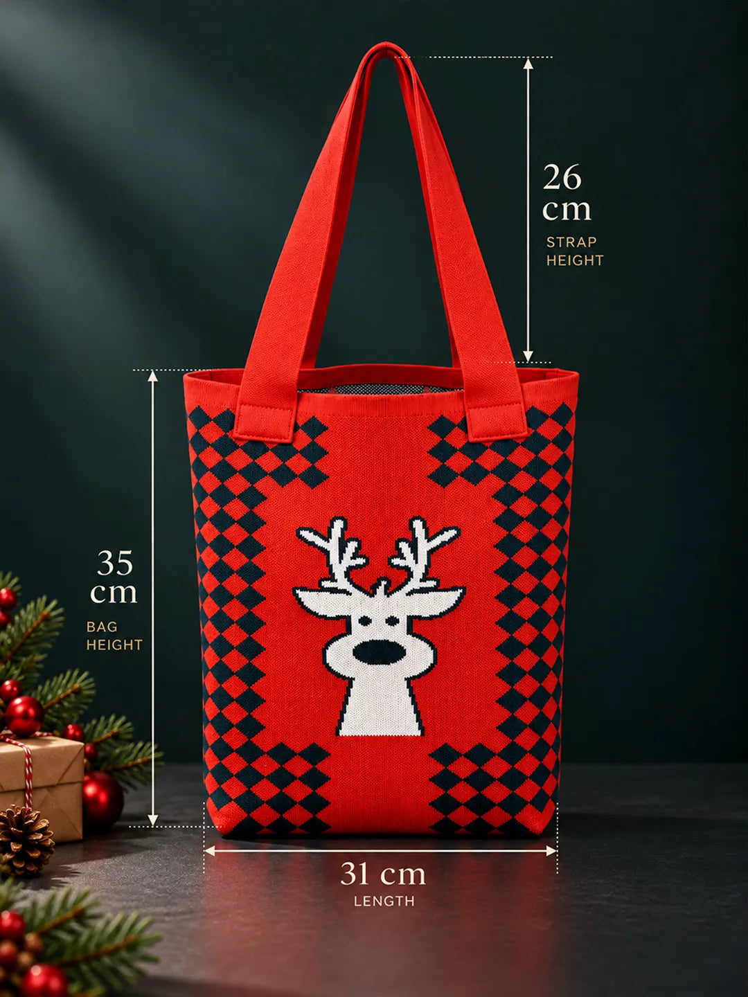Reindeer Face, Woven Christmas Tote Bag