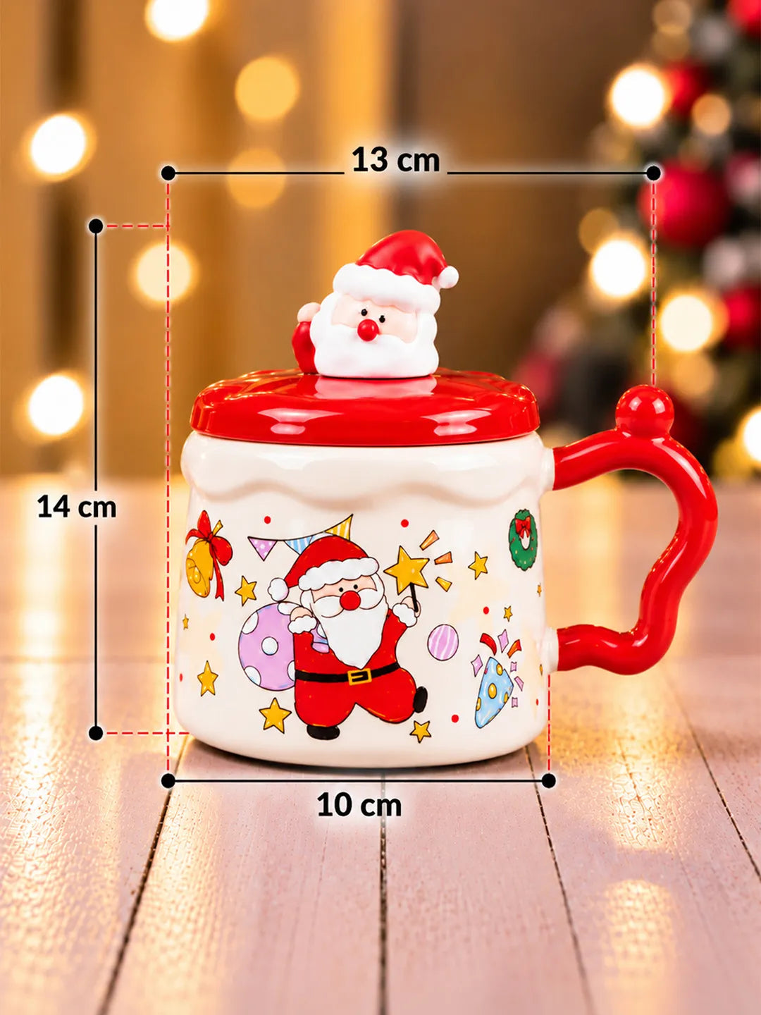 Santa with Sack Ceramic Hot Chocolate and Coffee Christmas Mug with 3D Spoon