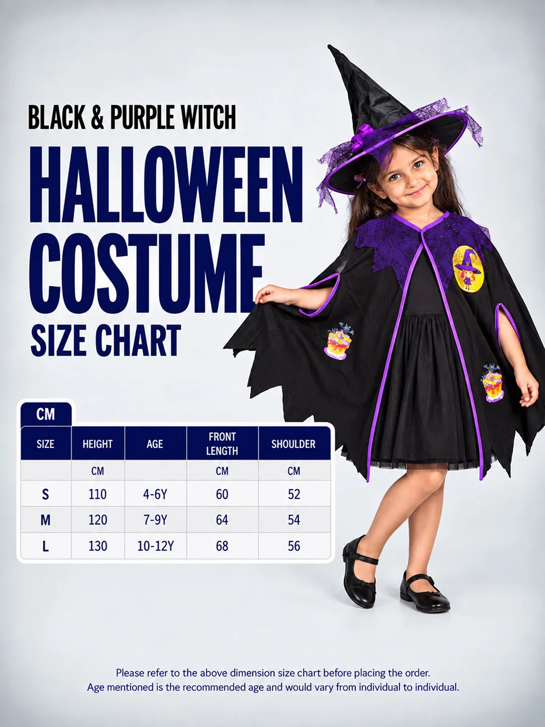 Black & Purple Witch Poncho & Hat Set – No Frock Included