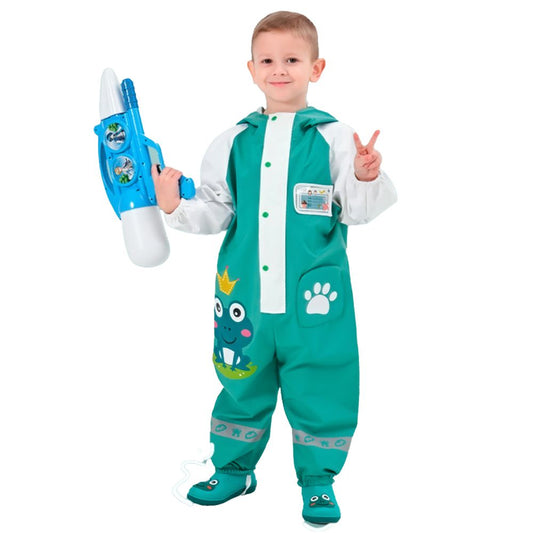 White & Teal Frog Full Jumpsuit Style Raincoat for Toddlers and Kids - Little Surprise Box