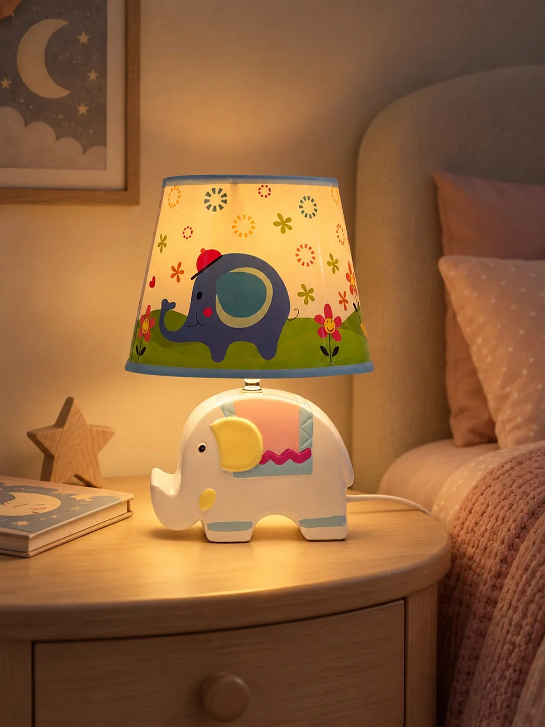 Blue Ceramic Elephant Bedside Table Lamp